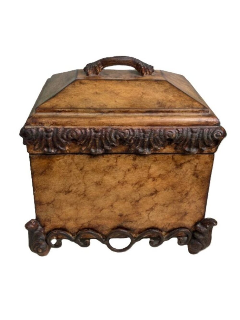 Vintage Wood Chest Jewelry Trinket Box Tea Caddie Large Heavy 12" x 10.75"